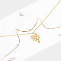 Gold Dipped Rhinestone Embellished Clover Pendant Necklace