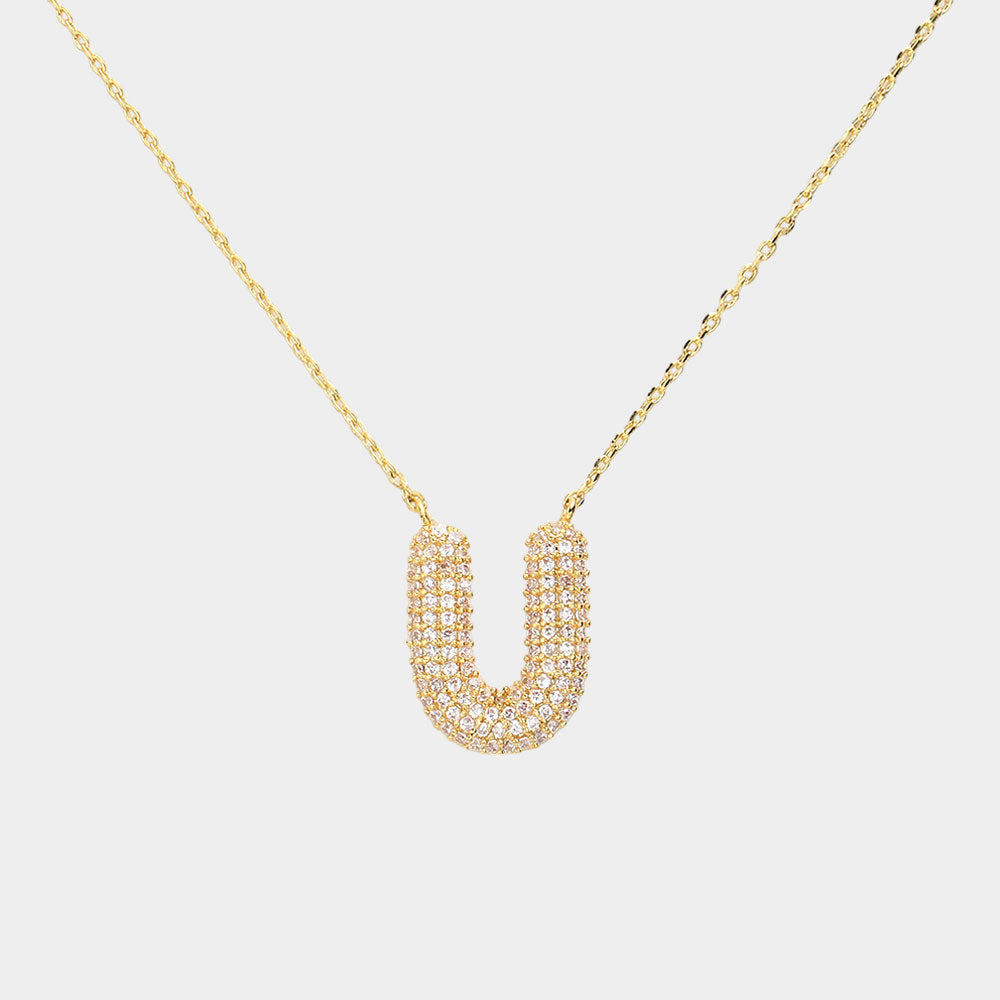 -U- Gold Dipped CZ Initial Monogram Pendant Necklace