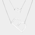 -B- Initial Monogram 2Row Strand Double Detachable Chain Necklace