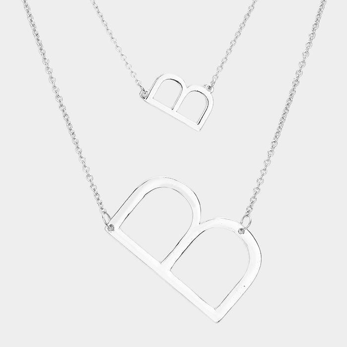 -B- Initial Monogram 2Row Strand Double Detachable Chain Necklace