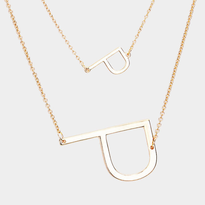 -P- Initial Monogram 2Row Strand Double Detachable Chain Necklace