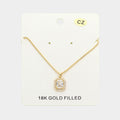 18K Gold Filled CZ Stone Square Pendant Necklace