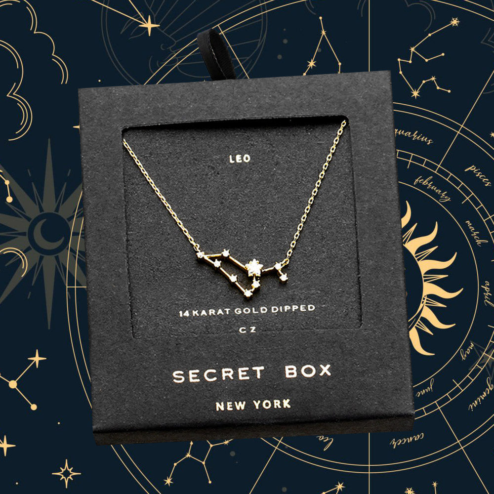 Secret Box _ 14K Gold Dipped CZ Leo Zodiac Sign Pendant Necklace