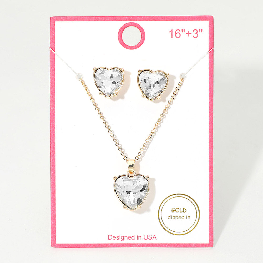 Gold Dipped Heart Stone Cluster Pendant Necklace