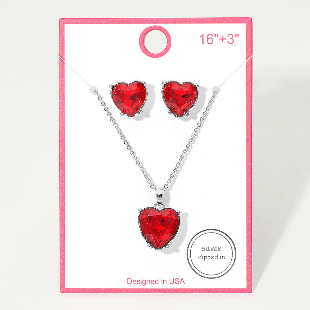 Silver Dipped Heart Stone Cluster Pendant Necklace