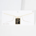 -P- Gold Dipped Enamel Rectangle Initial Monogram Pendant Necklace