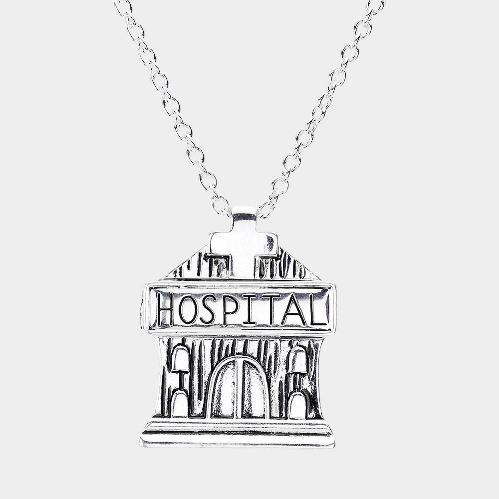 Antique Metal Hospital Pendant Necklace