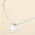 Hammered Metal Cross Pendant Bar Link Chain Necklace