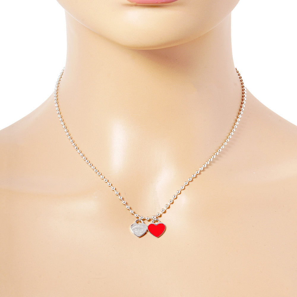 Gold Dipped Double Heart Pendant Bubble Chain Necklace