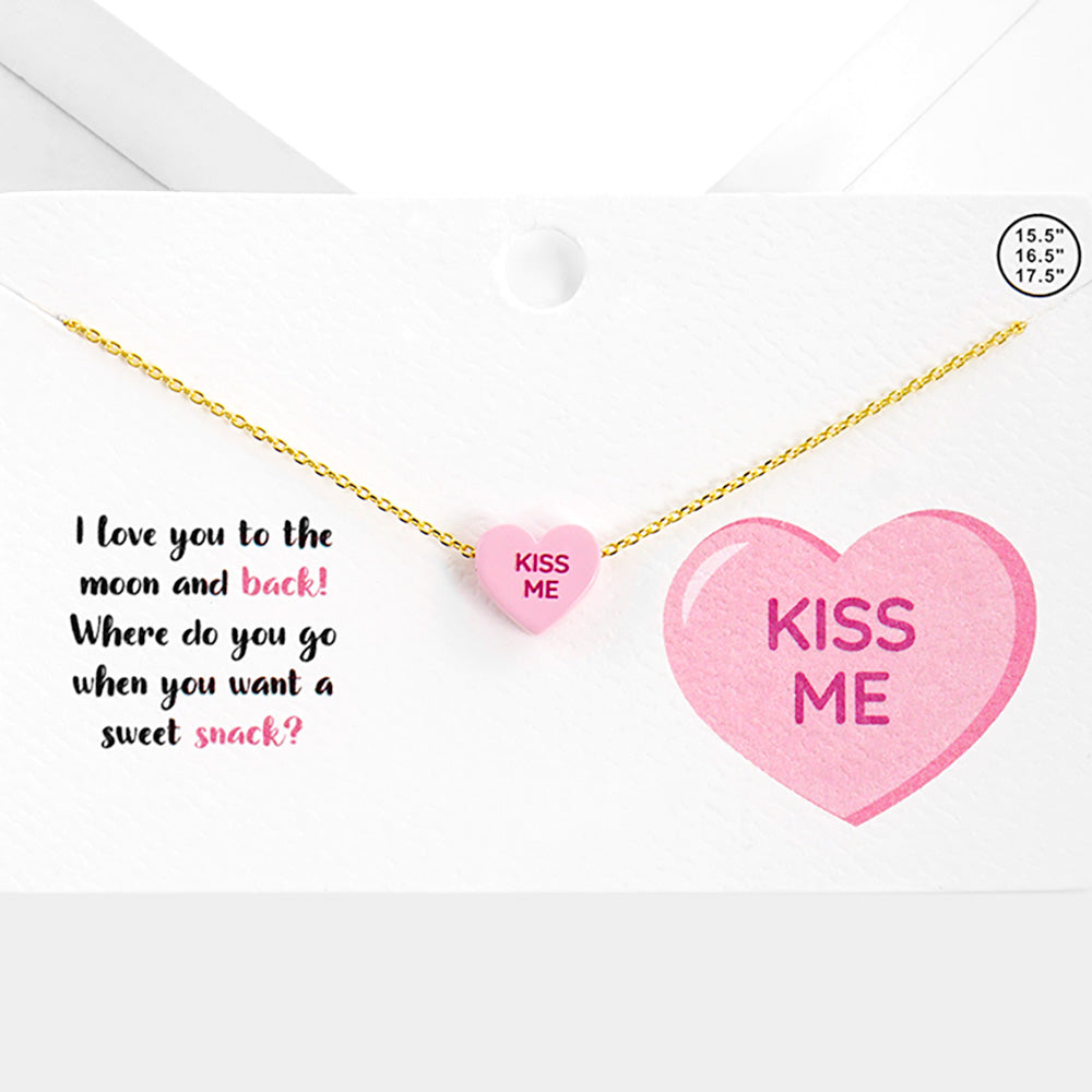 Kiss Me Message Heart Pendant Necklace