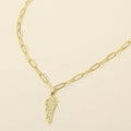 Stainless Steel CZ Stone Paved Angel Wing Pendant Paperclip Chain Necklace