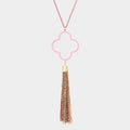 Colored Clover Metal Chain Tassel Pendant Long Necklace