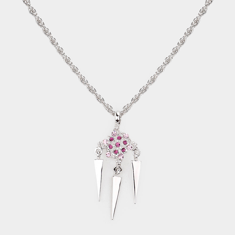 Crystal Embellished Triple Spike Pendant Necklace
