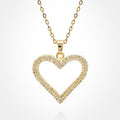 Stainless Steel CZ Stone Paved Open Heart Pendant Necklace