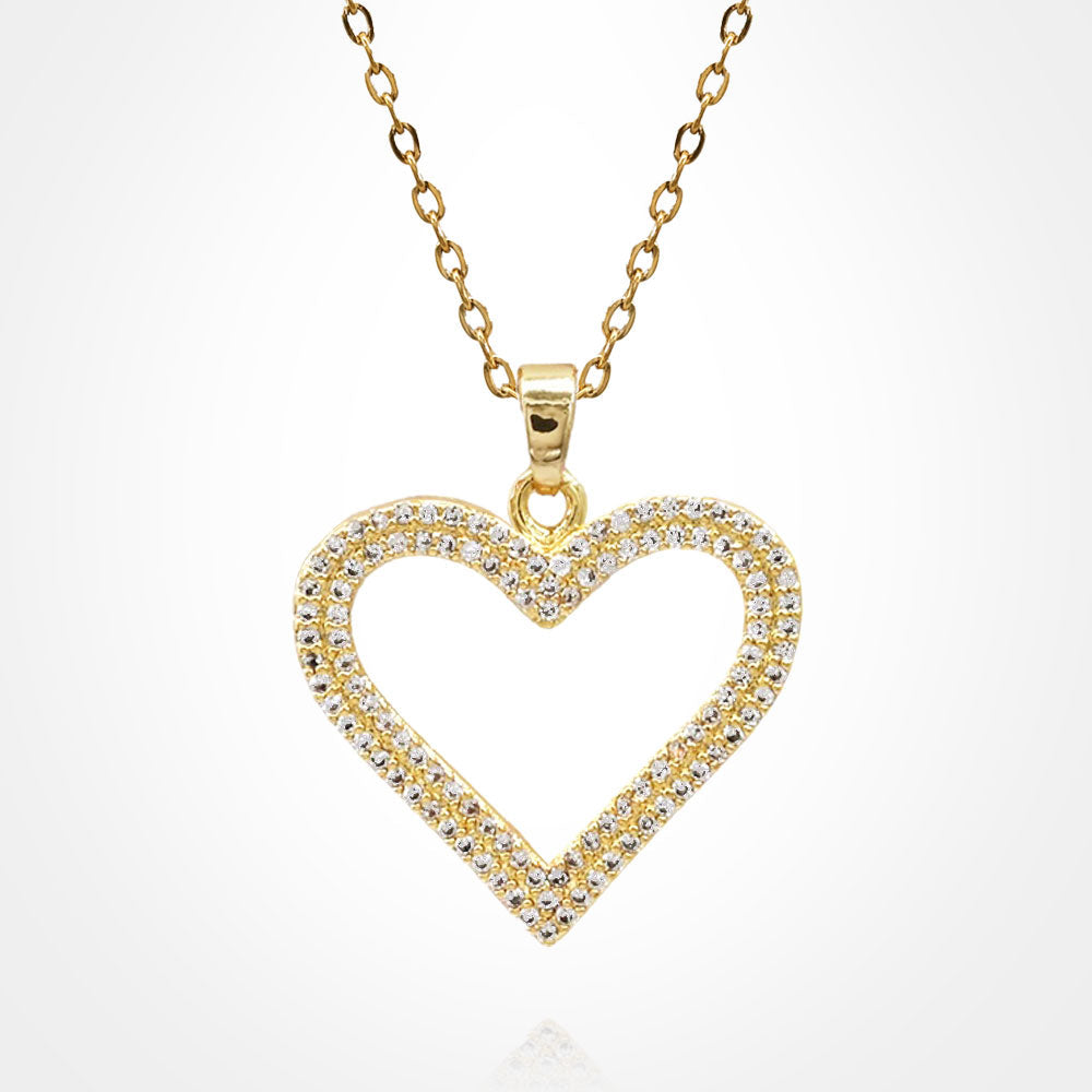 Stainless Steel CZ Stone Paved Open Heart Pendant Necklace