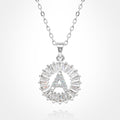 -A- Stainless Steel CZ Stone Embellished Round Initial Monogram Pendant Necklace