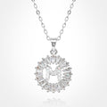 -M- Stainless Steel CZ Stone Embellished Round Initial Monogram Pendant Necklace
