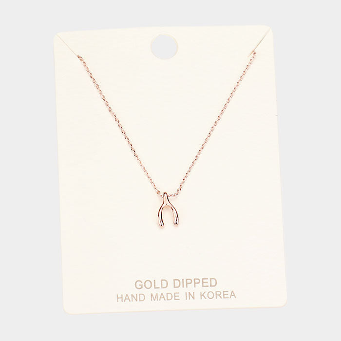 Gold Dipped Wishbone Pendant Necklace