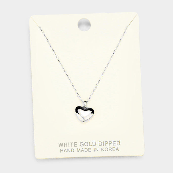 White Gold Dipped Metal Heart Pendant Necklace