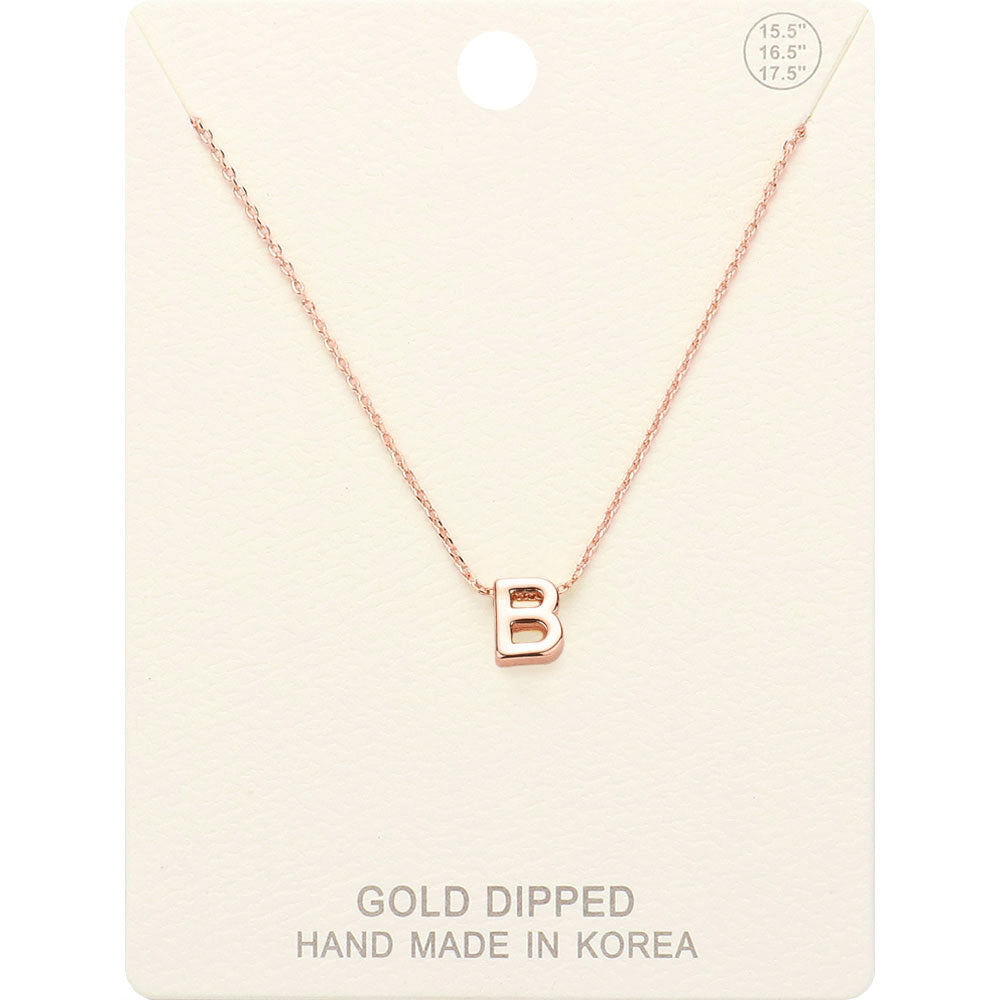 -B- Gold Dipped Initial Monogram Metal Pendant Necklace