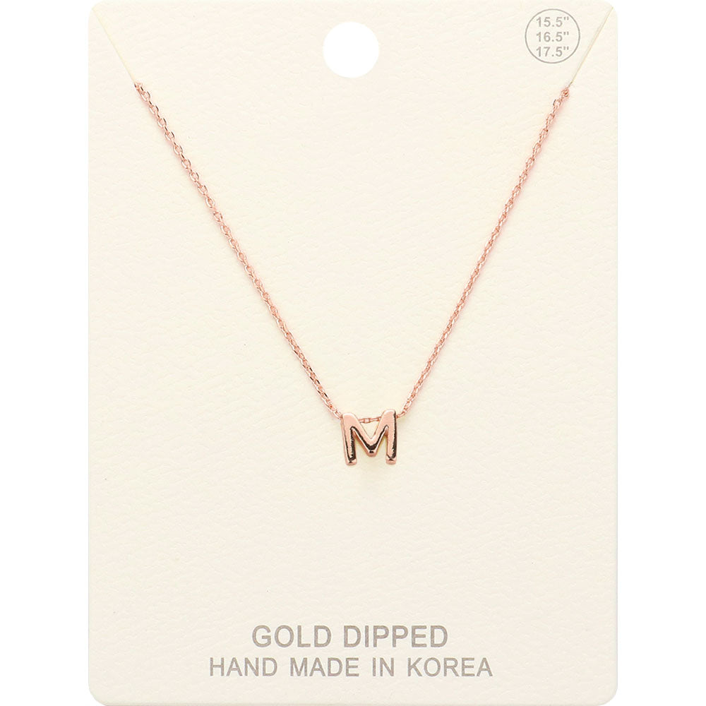 -M- Gold Dipped Initial Monogram Metal Pendant Necklace