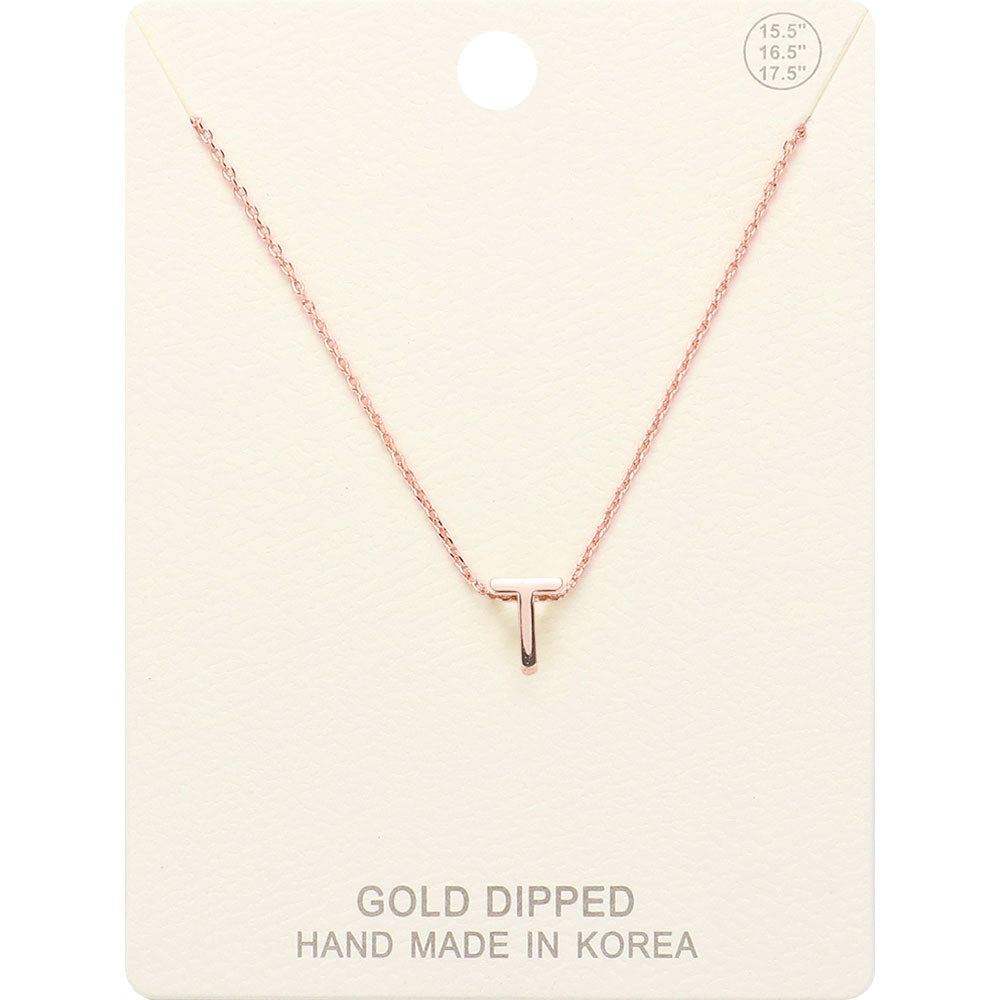 -T- Gold Dipped Initial Monogram Metal Pendant Necklace