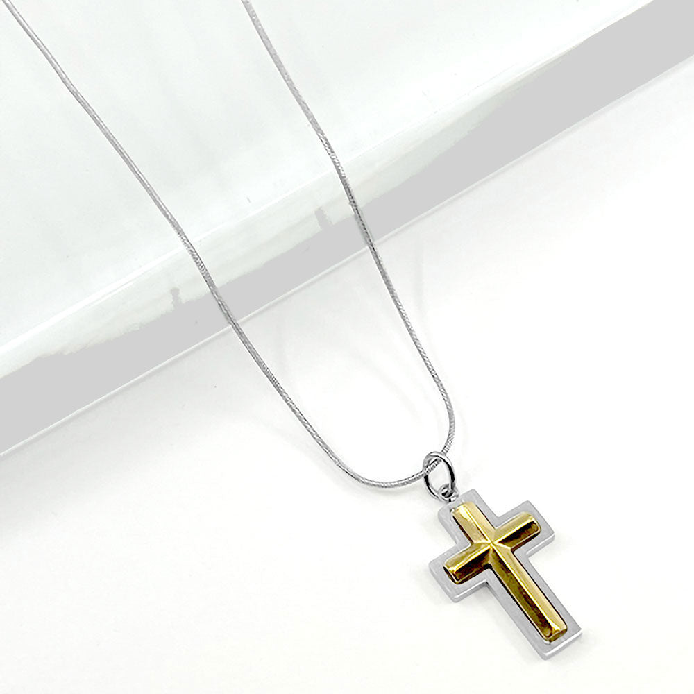 Stainless Steel Two Tone Cross Pendant Necklace