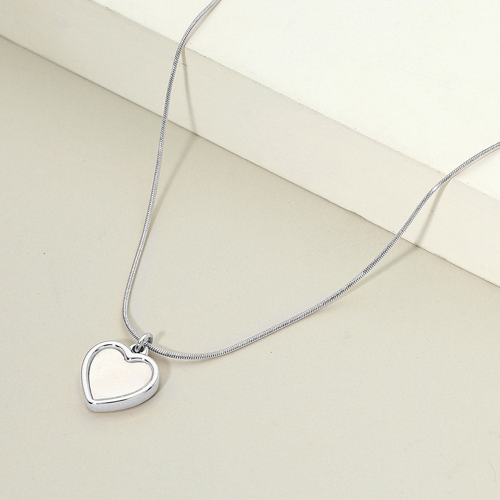 Stainless Steel Mother of Pearl Heart Pendant Necklace