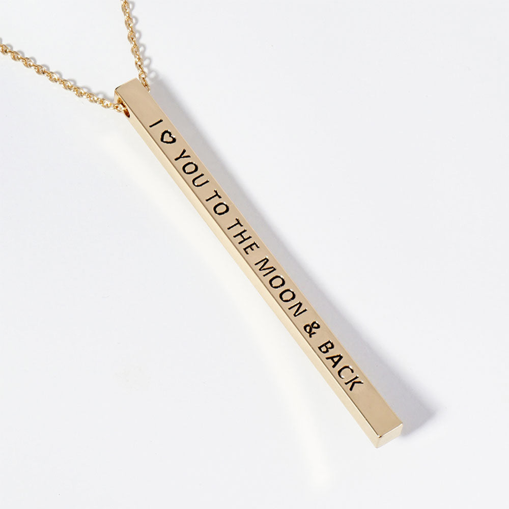 I Love You To The Moon & Back Brass Metal Bar Pendant Necklace
