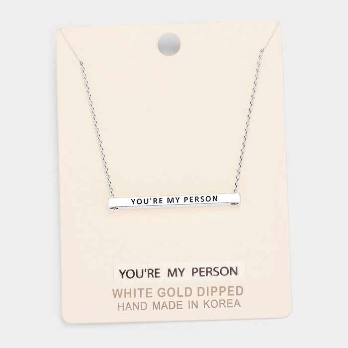 'You're My Person' Horizontal Metal Bar Pendant Necklace