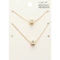 2PCS - -G- Initial Monogram Metal Cube Pendant Necklace / Bracelet Set