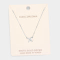 White Gold Dipped Cubic Zirconia Crisscross Pendant Necklace