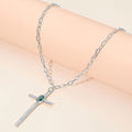 Boho Oval Stone Accent Cross Pendant Necklace