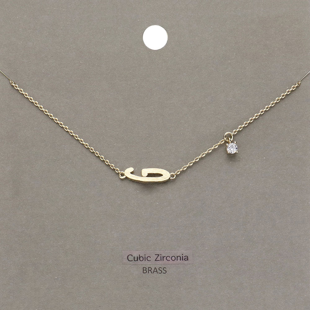 G Brass Metal Cubic Zirconia Initial Monogram Pendant Necklace