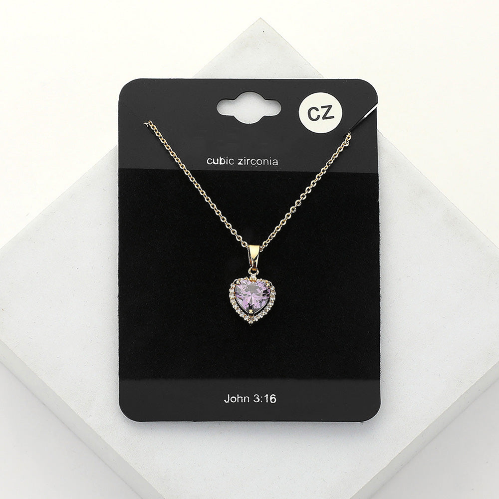 CZ Heart Stone Pendant Necklace