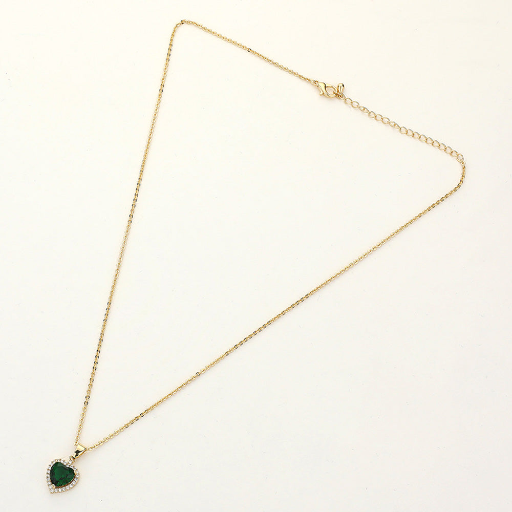 CZ Heart Stone Pendant Necklace