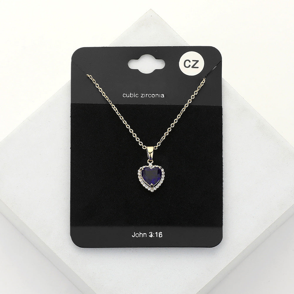 CZ Heart Stone Pendant Necklace