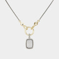 14K Gold Plated Two Tone CZ Stone Paved Rectangle Pendant Necklace