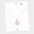 Evil Eye Accented Textured Brass Metal Round Pendant Necklace