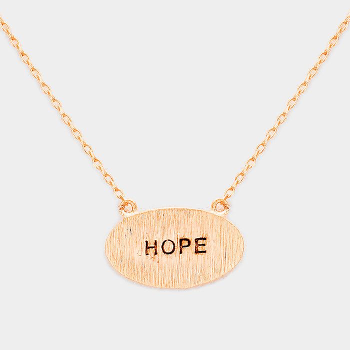 "Hope" Brass Oval Metal Pendant Necklace