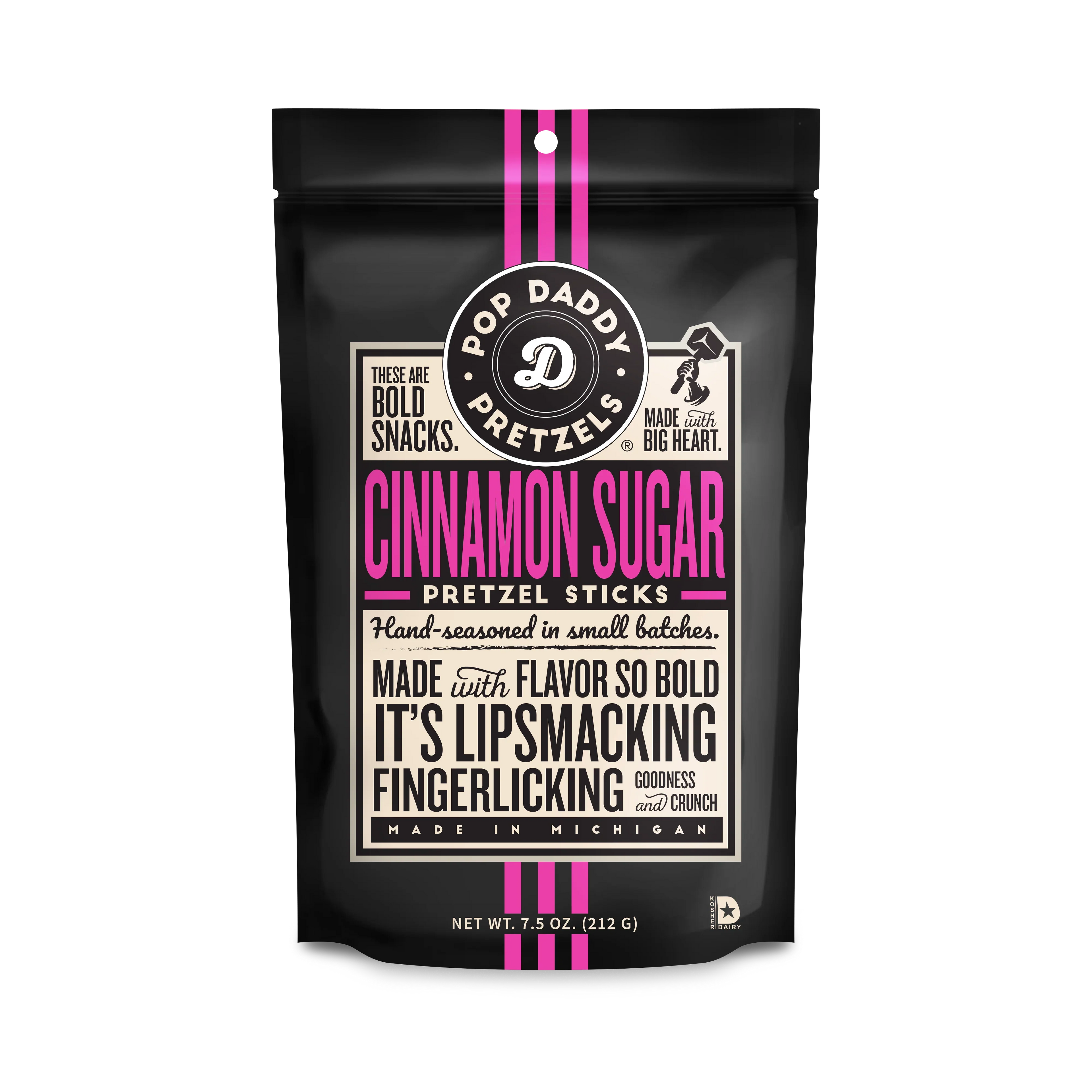 Pop Daddy - Cinnamon Sugar Pretzel Sticks, 7.5 oz (Pack of 12) - Sweet Snack Treat