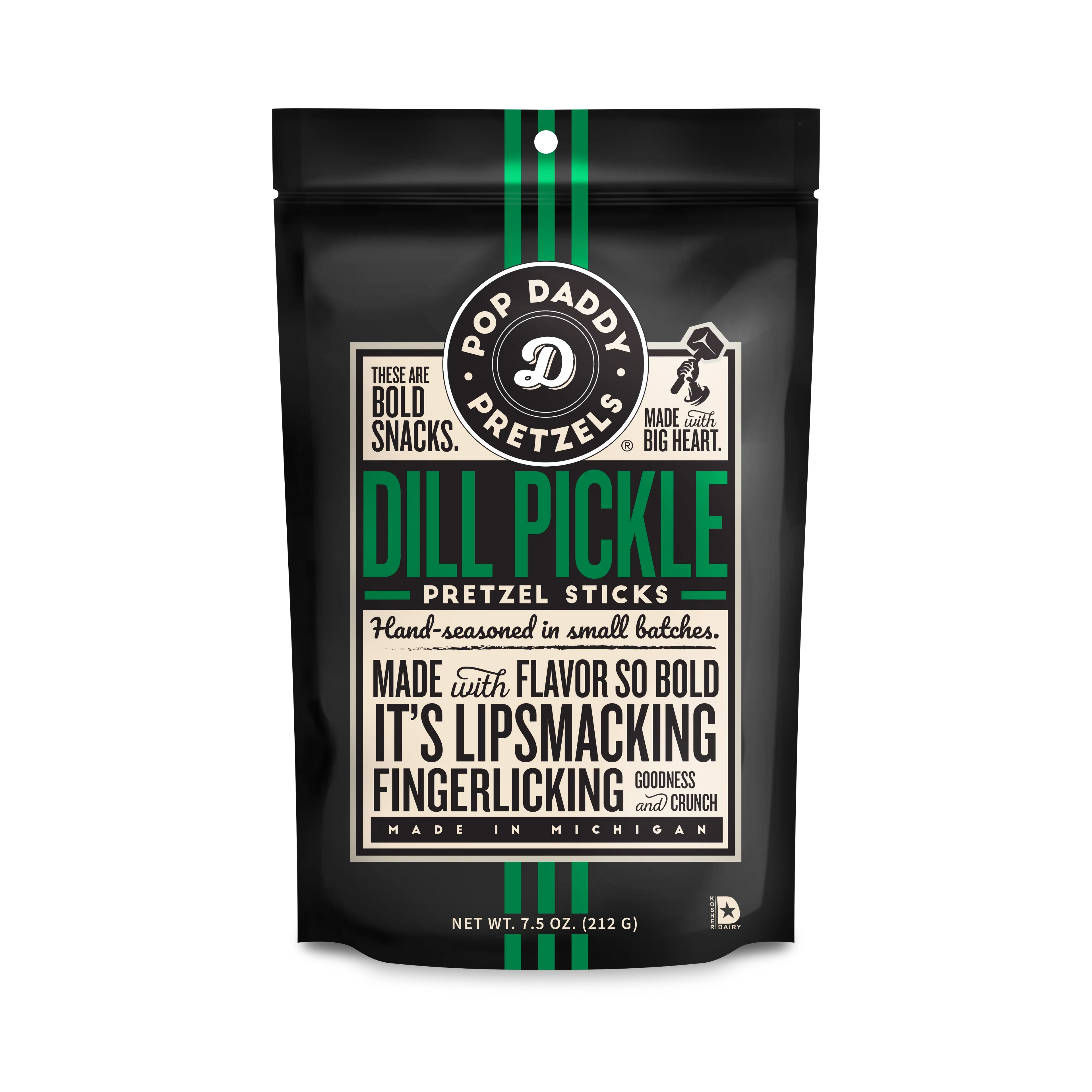 Pop Daddy - Dill Pickle Pretzel Sticks, 7.5 oz (Pack of 12) - Tangy Snack Sticks
