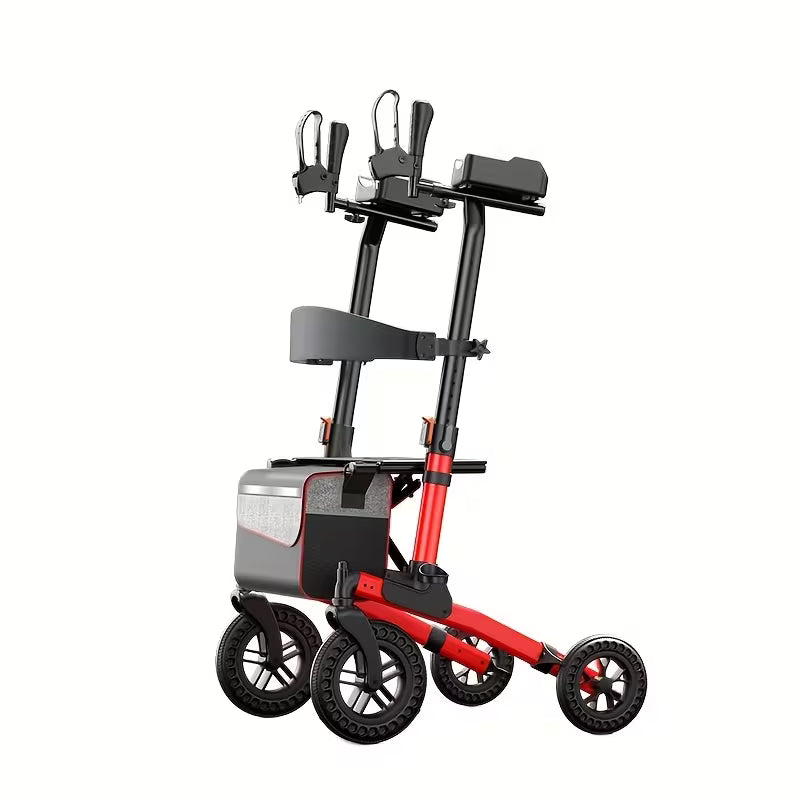 Adjustable Height Four-Wheel Walker with Enlarged Shopping Basket & Seat - Heavy-Duty Lightweight Folding Mobility Aid