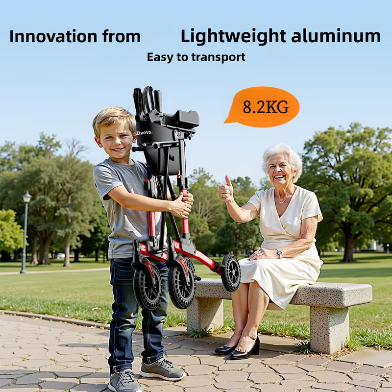 Adjustable Height Four-Wheel Walker with Enlarged Shopping Basket & Seat - Heavy-Duty Lightweight Folding Mobility Aid