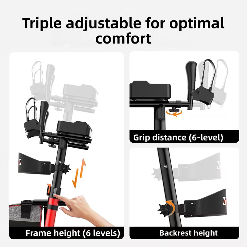 Adjustable Height Four-Wheel Walker with Enlarged Shopping Basket & Seat - Heavy-Duty Lightweight Folding Mobility Aid