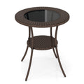 PE Wicker Patio Bistro Table Round with Tempered Glass Top and Shelf