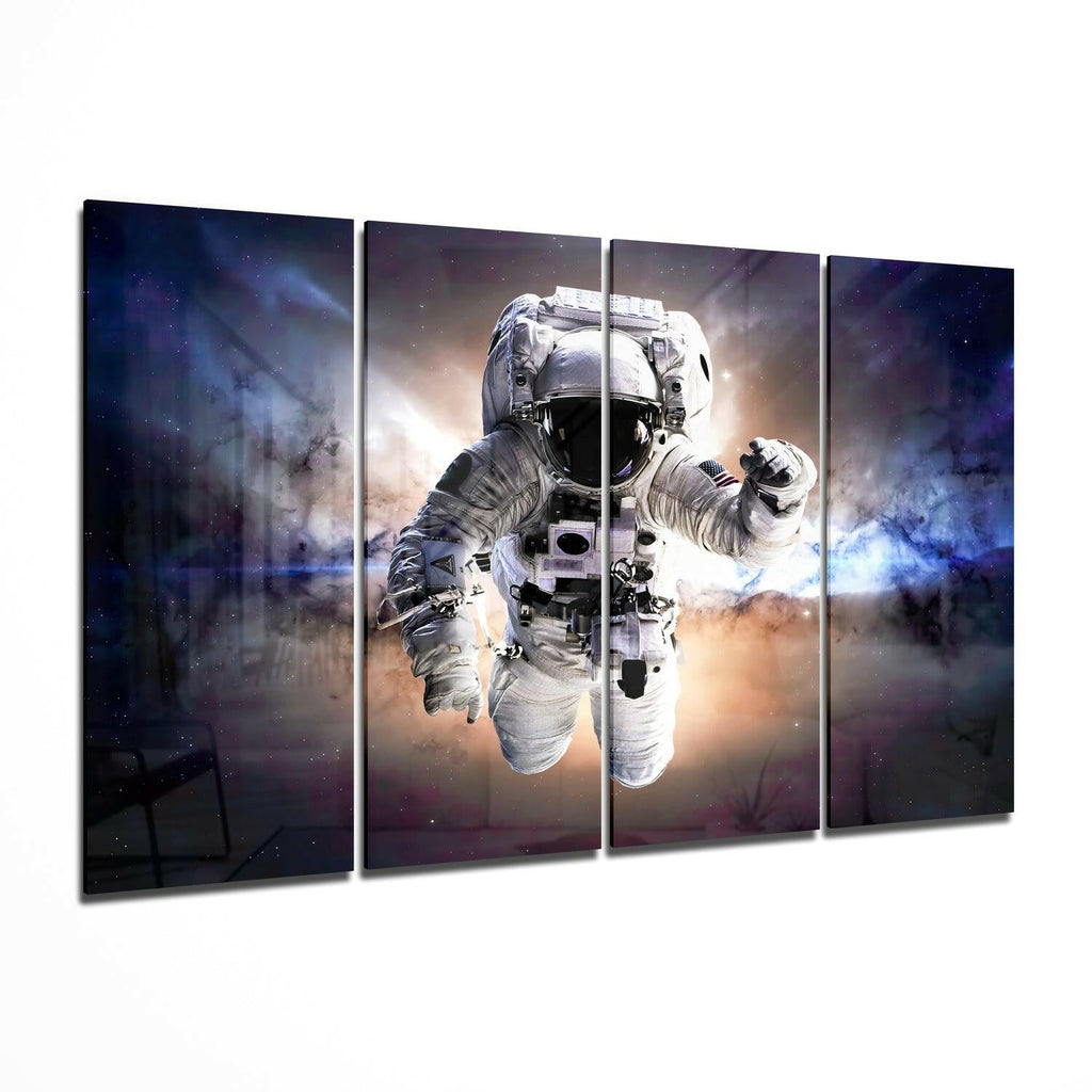 Astronaut Floating In Violet Nebula 4 Pieces Mega Glass Wall Art