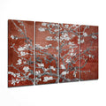 Terracotta Red Sakura Blossom Branches 4 Pieces Mega Glass Wall Art