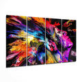 Fiery Red Paint Burst Woman Profile 4 Pieces Mega Glass Wall Art