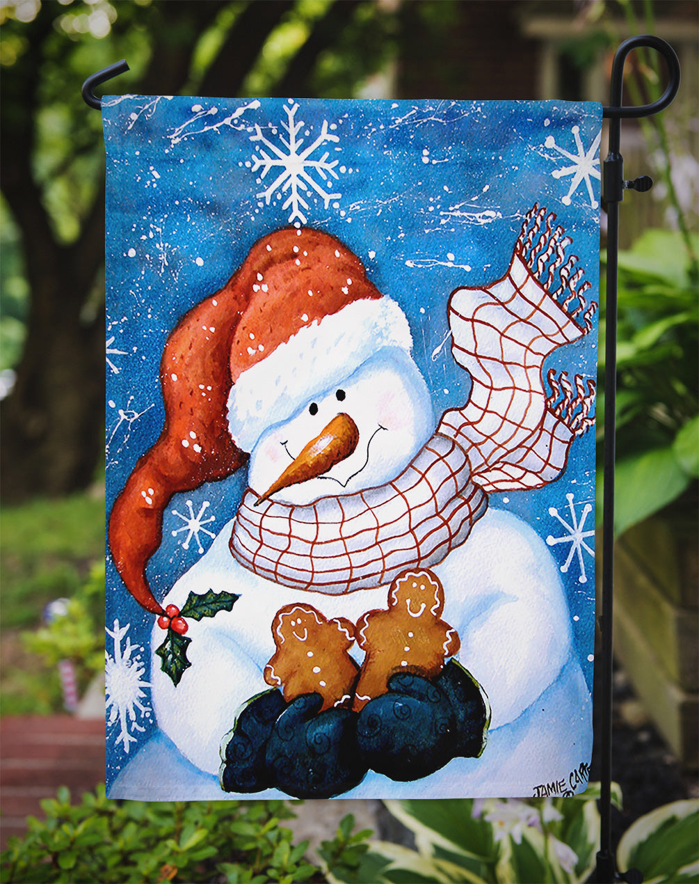 Gingerbread and Snowflake Snowman Garden Flag Mailbox Decorative Yard Banner Outside Patio Artwork for Flower Beds, Garden Size, Multicolor